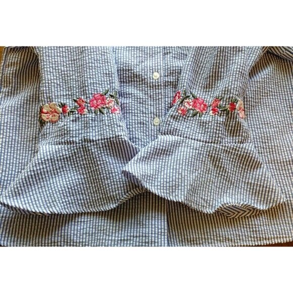 Divided Top 4 Button Up Striped Floral Coastal - Picture 9 of 14